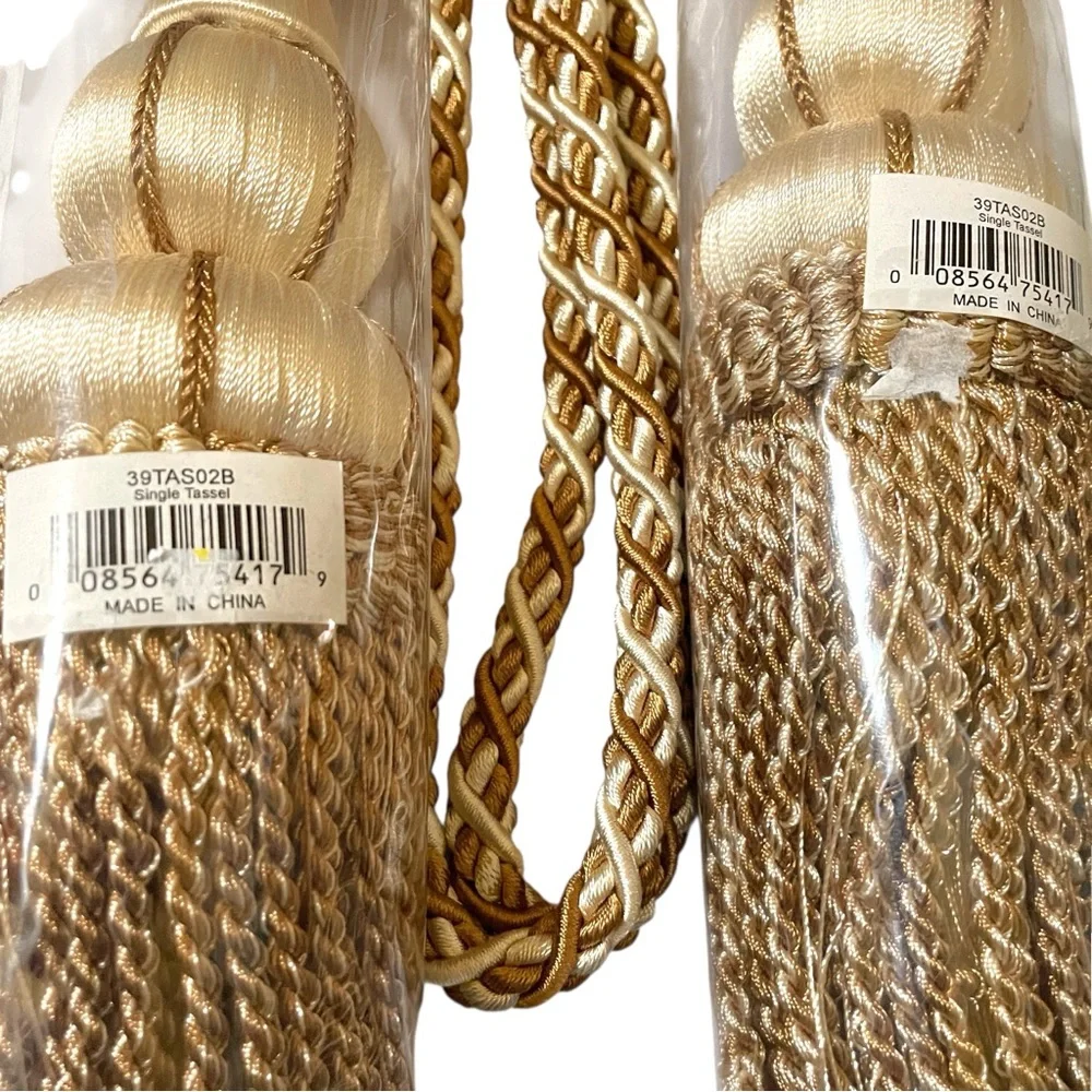 Elegant Gold and White Curtain Tiebacks Heavy Cord Long Full Tassel